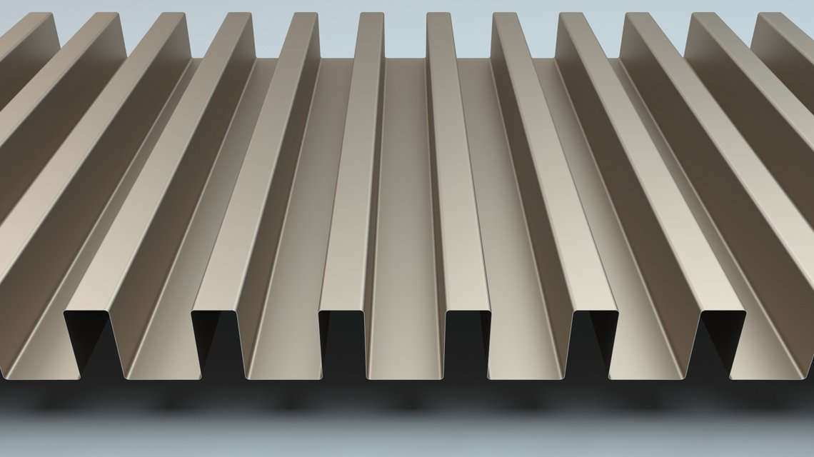 Tôle ondulée 40/20 – Détail du relief carré architectural - <p>Zoom sur le relief anguleux du profil SQ 40-20 révélant la profondeur d’onde de 20 mm et la structure graphique du pas 40 mm. Effet visuel contemporain pour habillage métallique premium.</p>