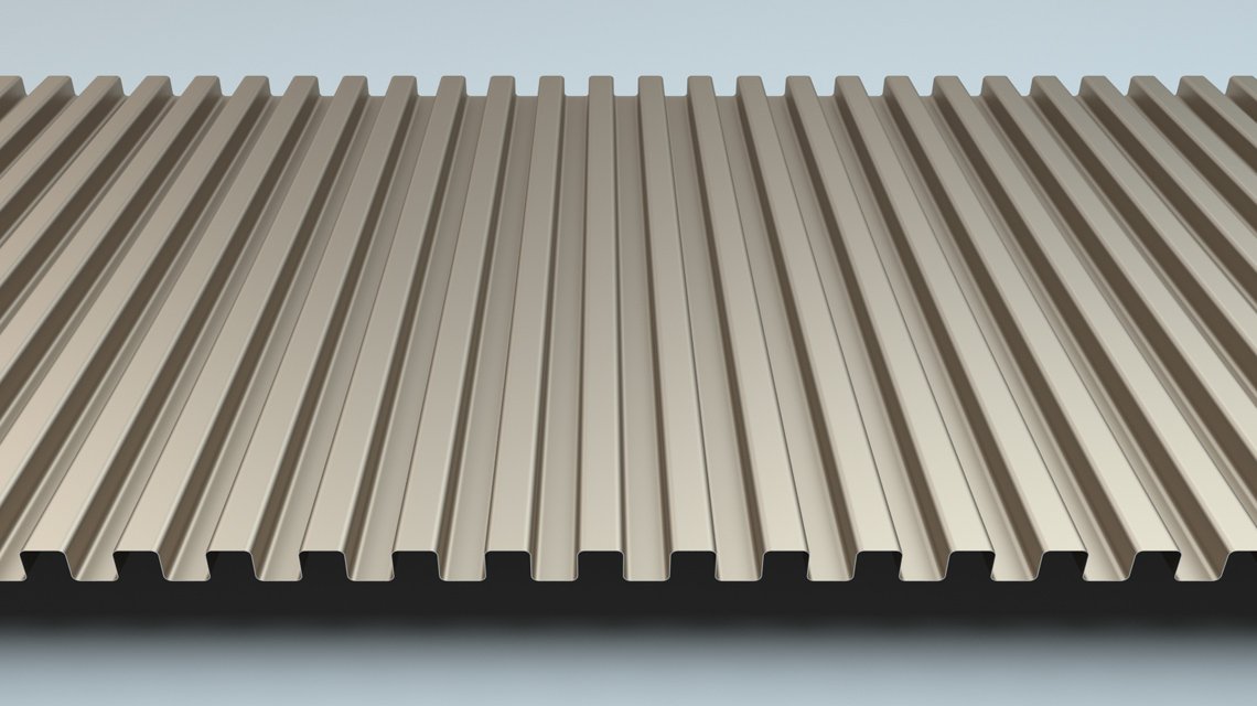 Tôle SQ 12-12 – Texture du relief 12 mm - <p>Zoom sur la texture du profil SQ 12-12, révélant une ondulation fine et continue de 12 mm. Une géométrie agréable et régulière, parfaite pour les projets recherchant une finition métallique raffinée.</p>