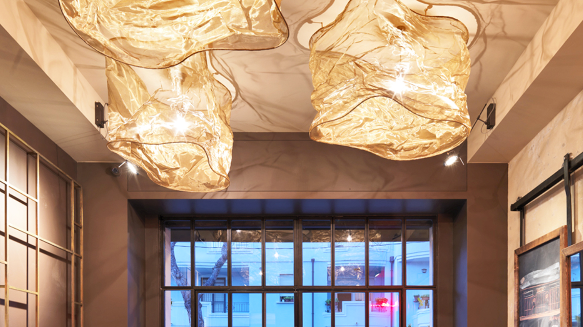 Maille métallique fine Dune Pro fils de laiton et de cuivre luminaires design www.maillemetaldesign.fr