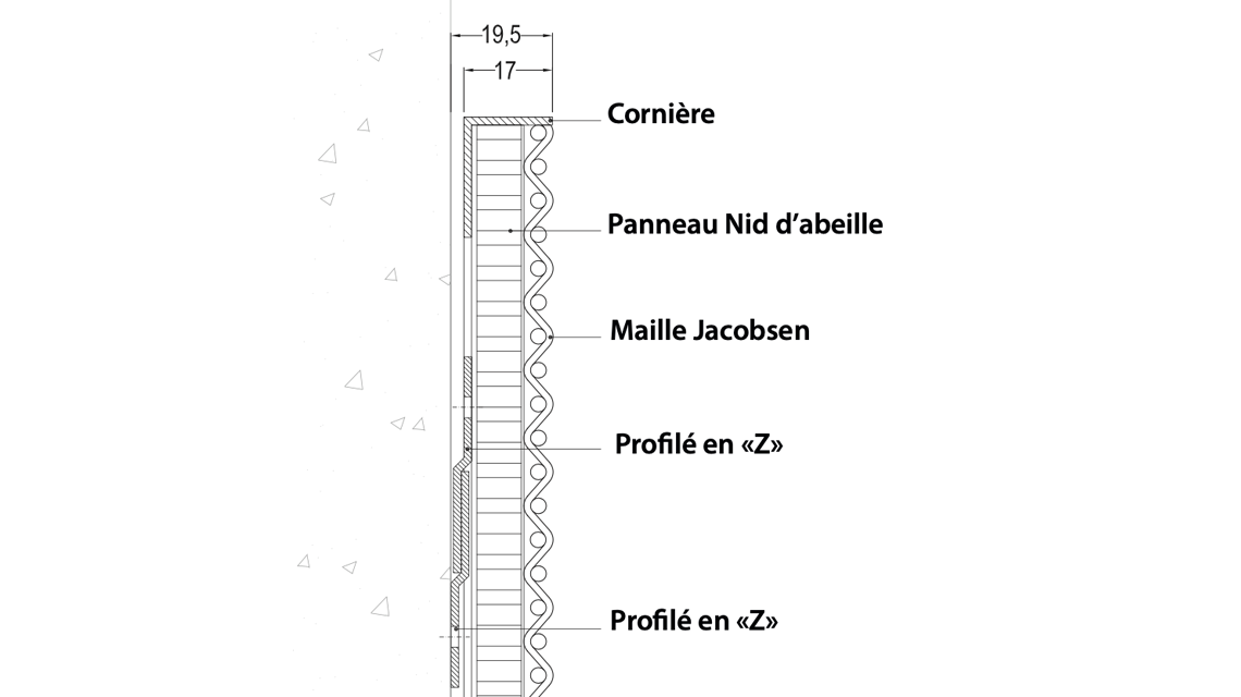 fixation murale pour la maille métallique JACOBSEN www.maillemetaldesign.fr 