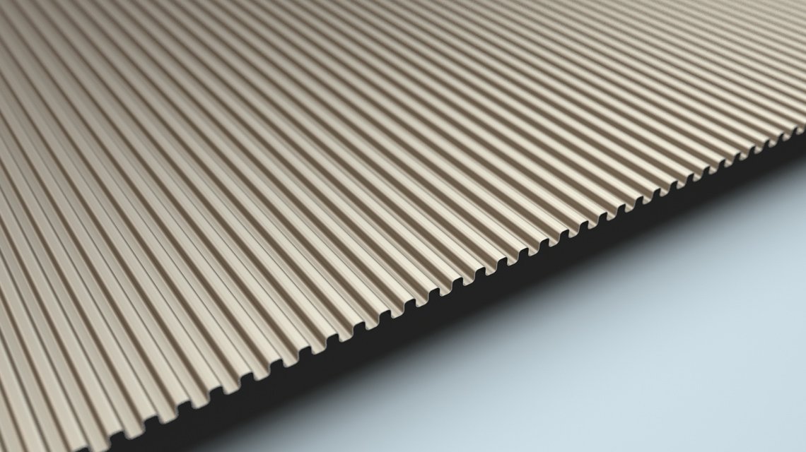 Tôle SQ 5-5 – Détail du profil technique - <p>Détail du profil SQ 5-5 mettant en évidence la précision de sa micro-ondulation 5/5. Ce relief serré assure une texture métallique fine, continue et élégante, parfaite pour les habillages décoratifs ou les panneaux architecturaux haut de gamme.</p>