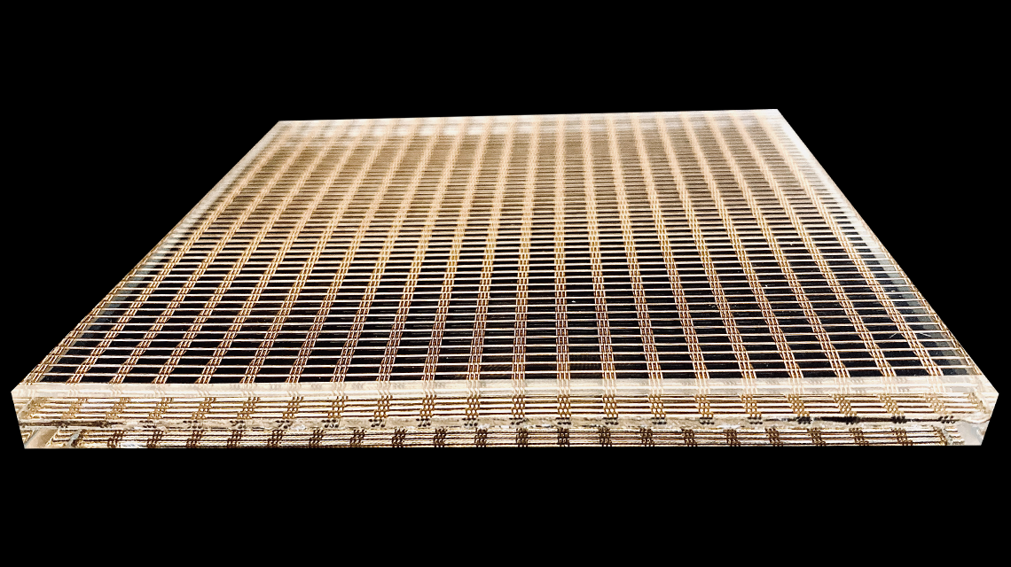 maille metallique architecture encapsulée verre www.maillemetaldesign.fr