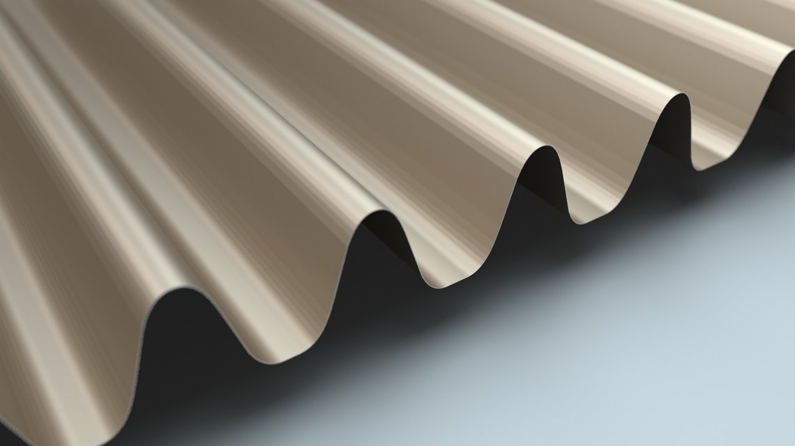 Tôle ondulée SW 45-60 – détail technique du profil - <p>Vue rapprochée du profil métallique SW 45-60 mettant en évidence la hauteur d’onde de 45 mm et la régularité du pas de 60 mm.</p>