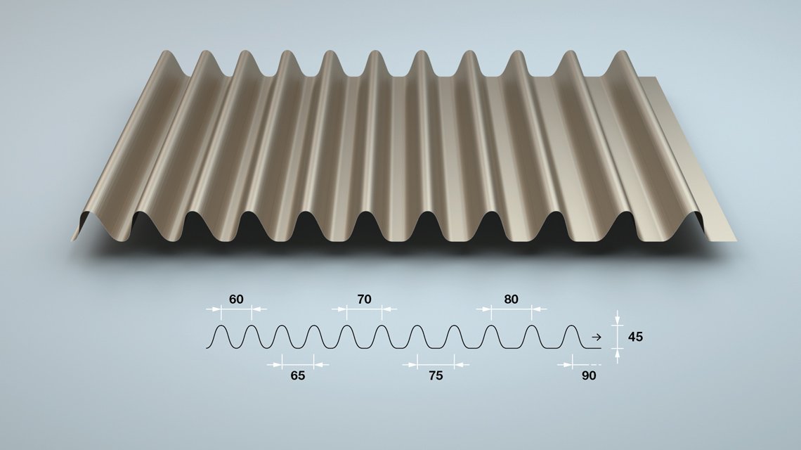 SW 45-60 – détail du relief arrondi - <p>Présentation du relief large et arrondi du profil métallique SW 45-60, conçu pour structurer les façades contemporaines.</p>